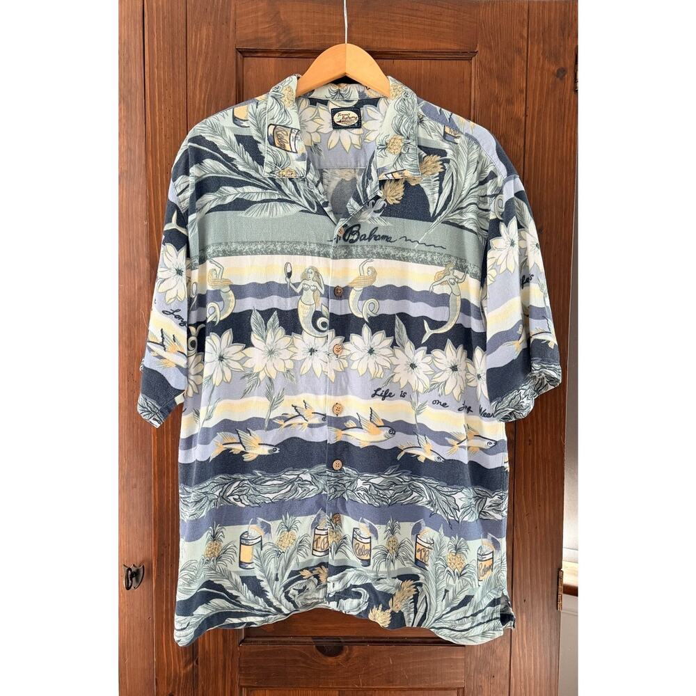 Vintage Tommy Bahama Hawaiian Shirt Rayon Cotton Tropical Fish Mermaid Size XL